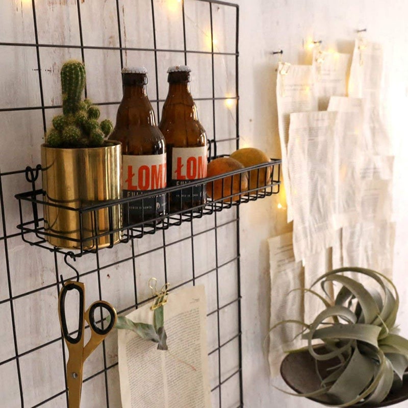 ANZOME Wire Wall Basket, Grid Basket with Hooks, Wall Mounted Organizer for Wall Grid, Kitchen Organizer, Wire Storage Shelf Rack for Home Supplies, Wall Decoration(Black) - Image 4